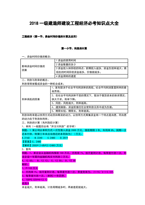 2018一级建造师建设工程经济必考知识点大全