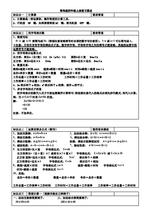 青岛版五四制四年级数学上册知识要点归纳