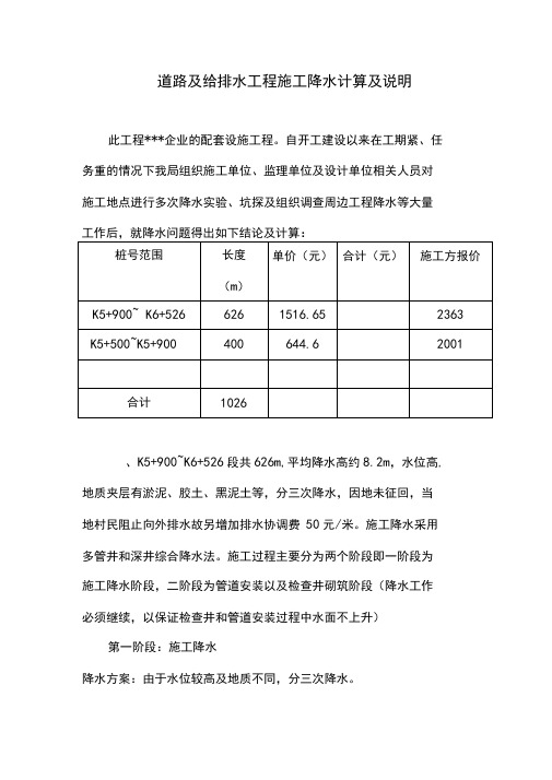 道路及排水施工降水费用