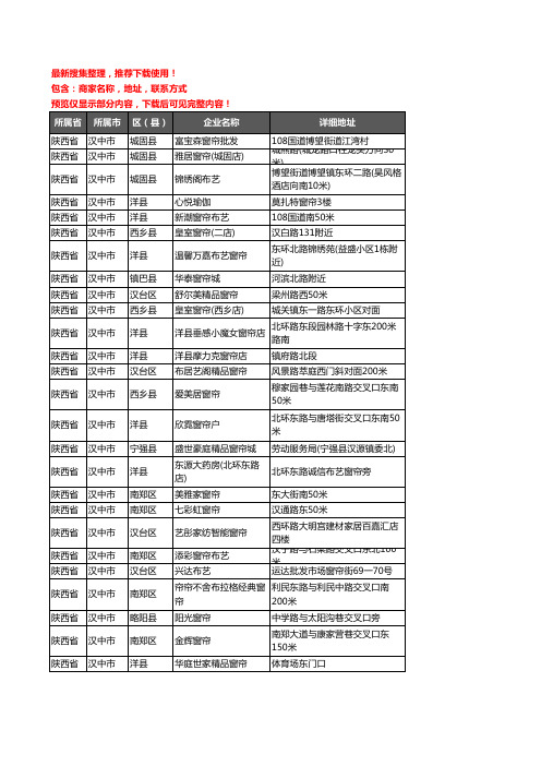 新版陕西省汉中市窗帘企业公司商家户名录单联系方式地址大全164家
