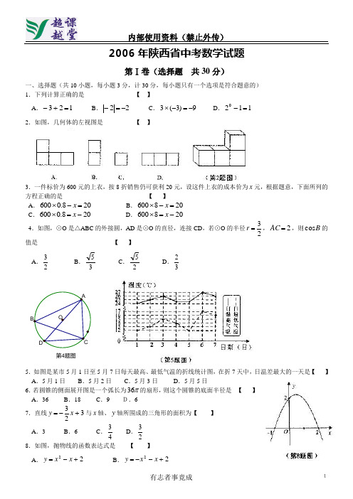 2006年陕西省中考数学试题及答案