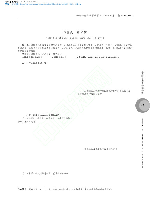 新时期我国社区文化建设研究综述