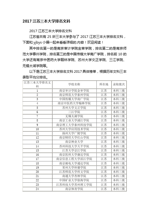 2017江苏三本大学排名文科