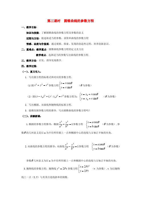 高中数学2.3.1圆锥曲线的参数方程教案新人教版选修4_4