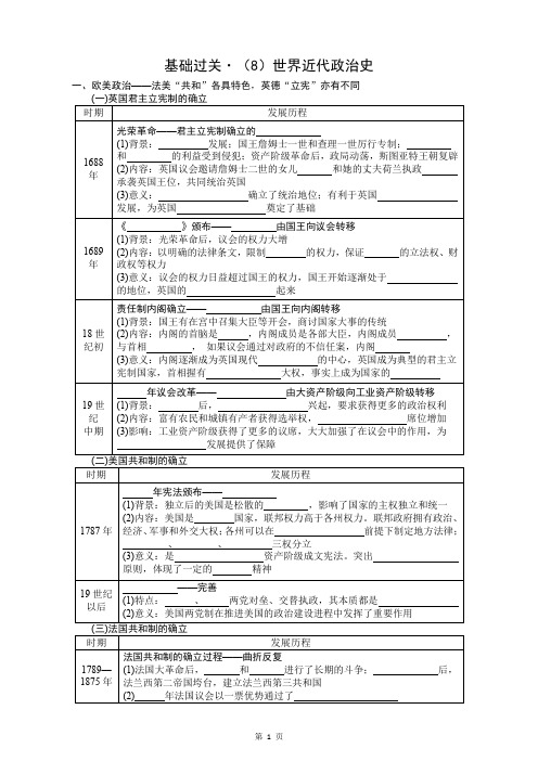 高考复习 基础过关(8)世界近代政治史(含答案)