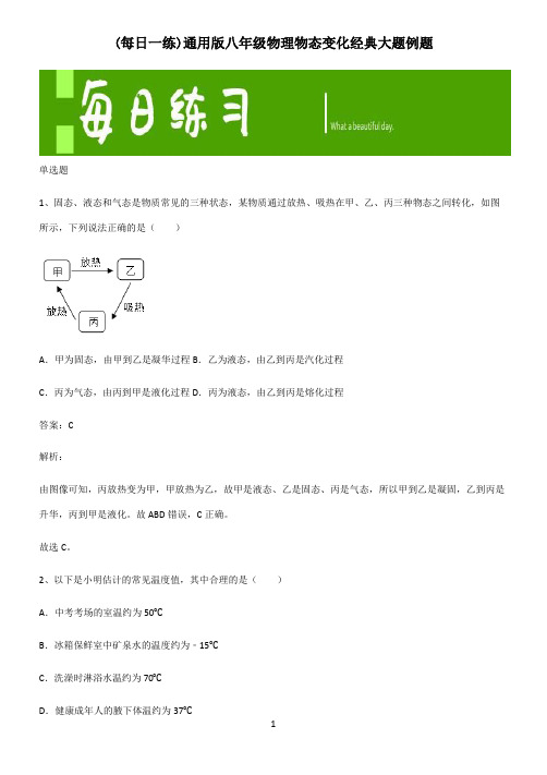 通用版八年级物理物态变化经典大题例题