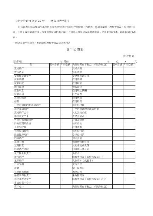 财务报表标准格式_完整版