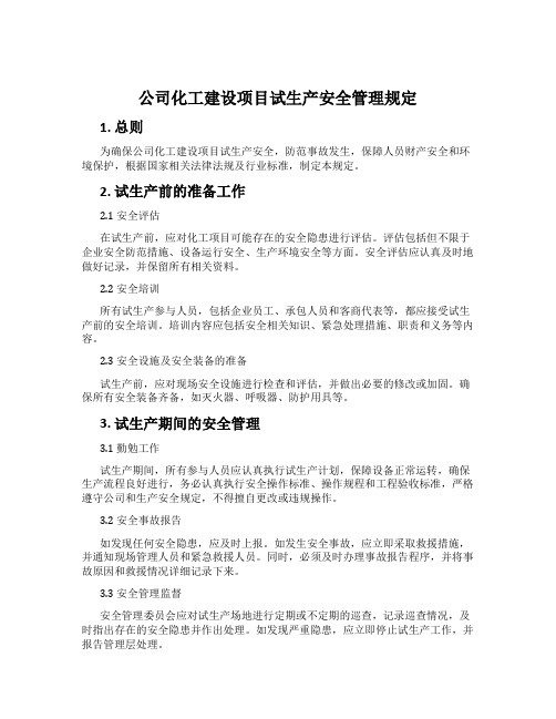 公司化工建设项目试生产安全管理规定