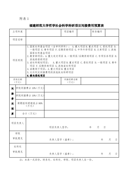 哲学社会科学科研项目间接费用预算表