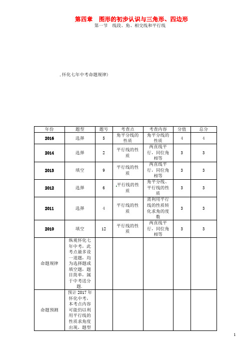 (怀化专版)2017年中考数学总复习第一编教材知识梳理篇第四章图形的初步认识与三角形、四边形第一节线段、