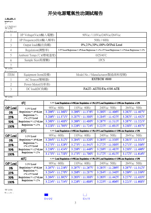开关电源电气性功测试报告