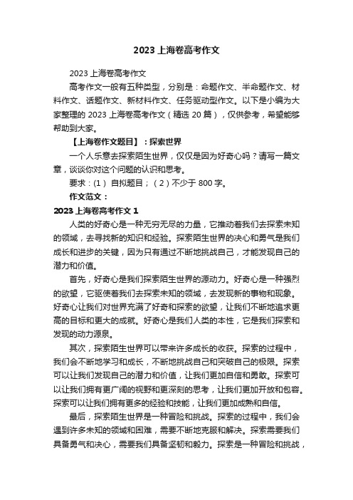 2023上海卷高考作文（精选20篇）