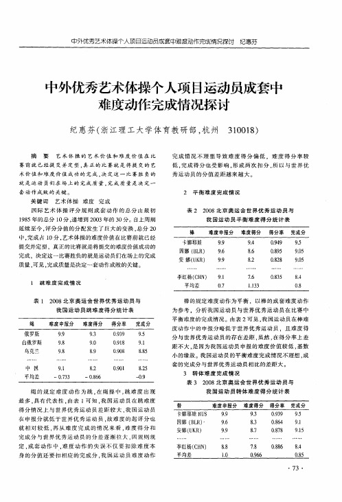 中外优秀艺术体操个人项目运动员成套中难度动作完成情况探讨