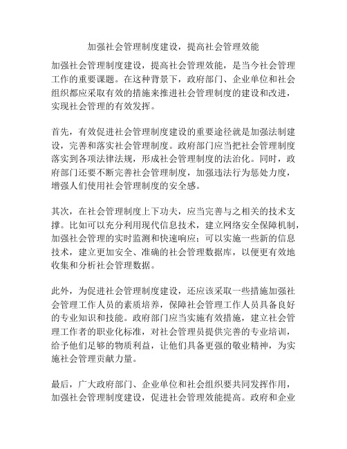 加强社会管理制度建设,提高社会管理效能