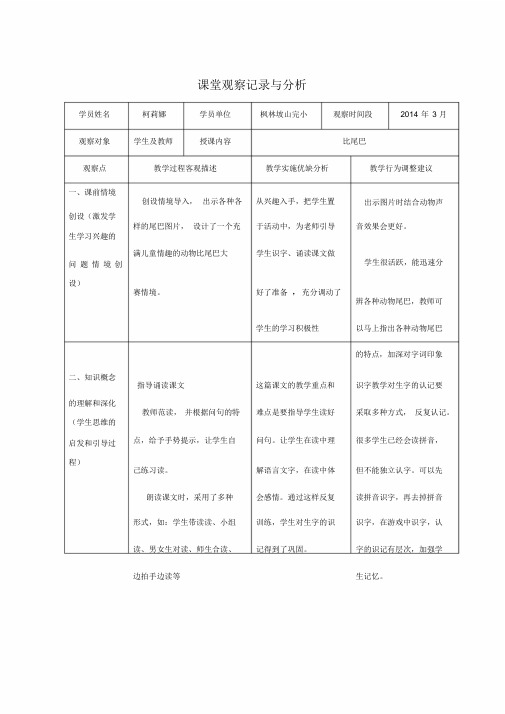 小学语文课堂观察记录与分析