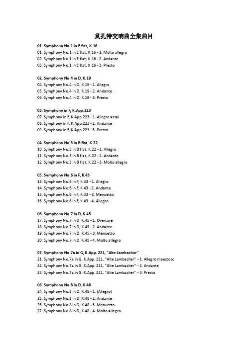 莫扎特交响曲全集曲目