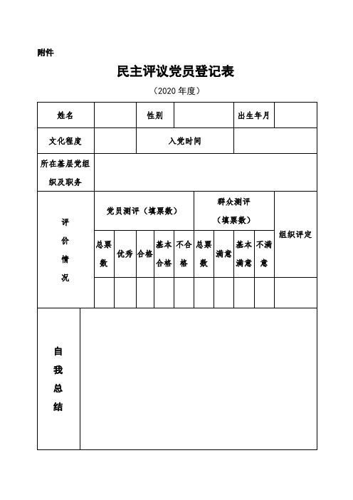 民主评议党员登记表