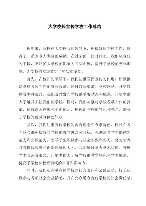 大学校长宣传学校工作总结