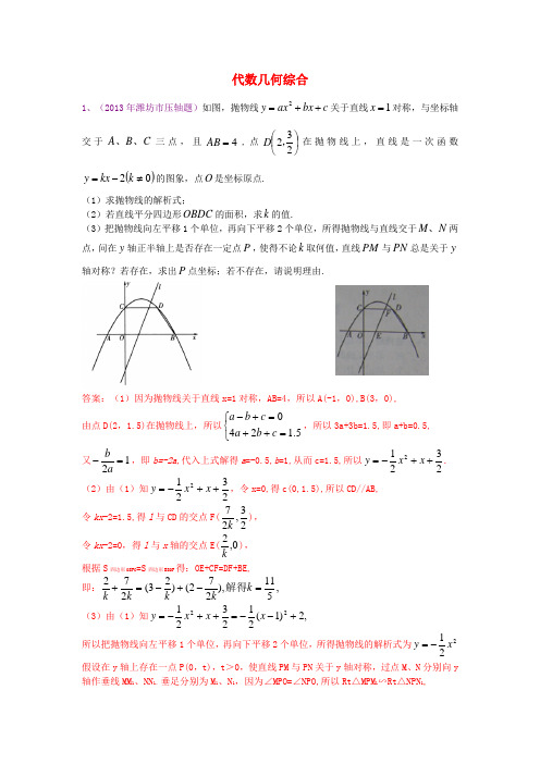 2013年中考数学试卷分类汇编 代数几何综合