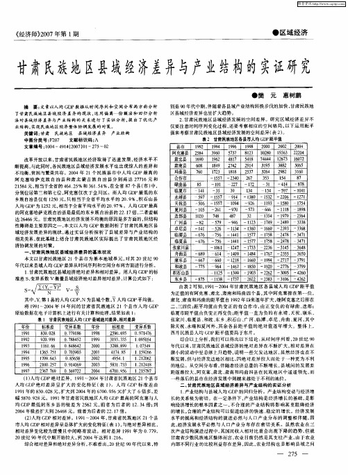 甘肃民族地区县域经济差异与产业结构的实证研究