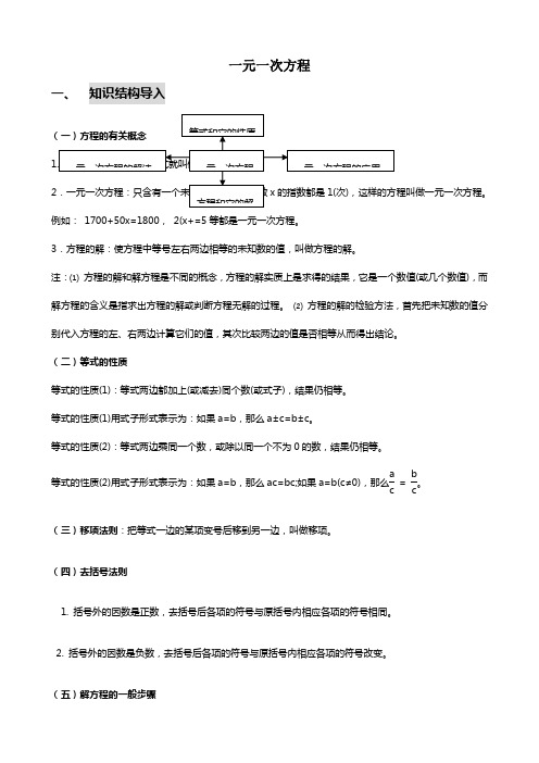 初一数学一元一次方程优秀教案