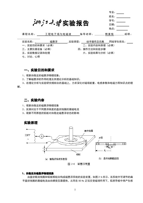 磁悬浮实验报告