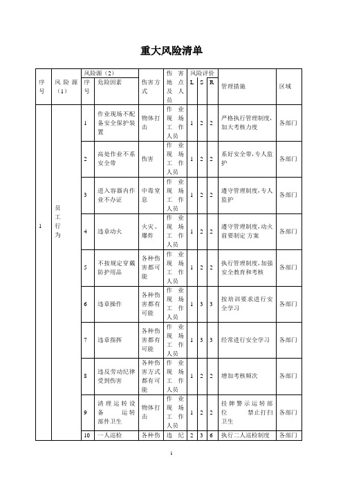 危险源辨识分析清单