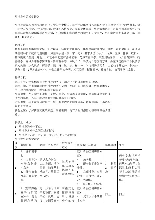 形神拳单元教学计划