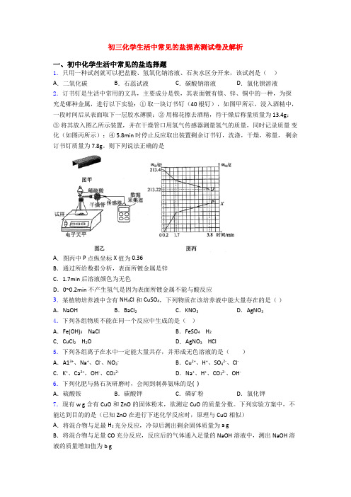 初三化学生活中常见的盐提高测试卷及解析