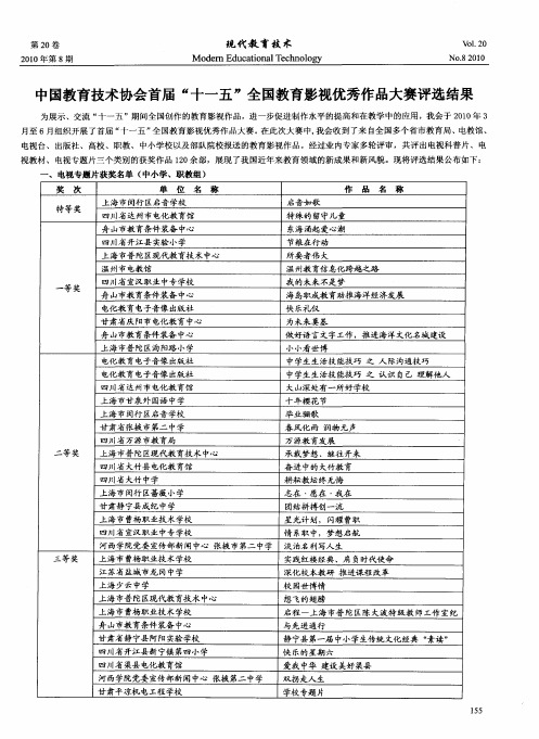 中国教育技术协会首届“十一五”全国教育影视优秀作品大赛评选结果