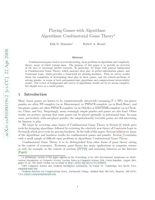Playing Games with Algorithms Algorithmic Combinatorial Game Theory