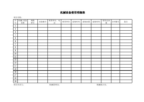 机械设备使用明细表(模板)