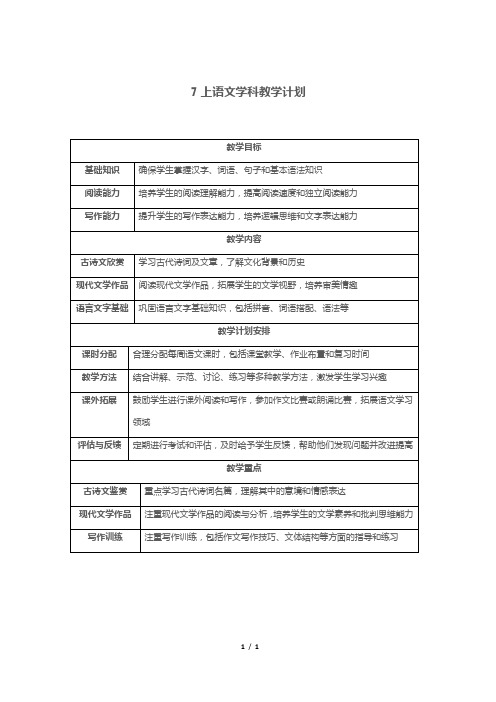 7上语文学科教学计划