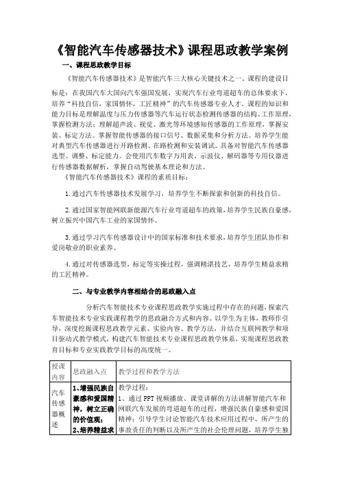 《智能汽车传感器技术》课程思政教学案例