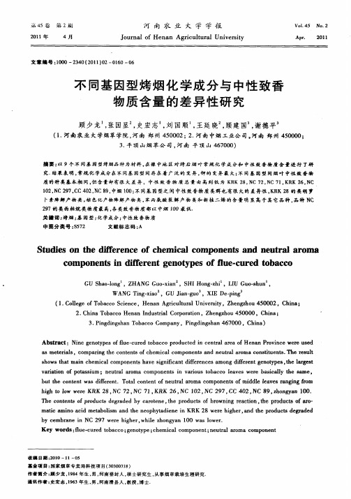 不同基因型烤烟化学成分与中性致香物质含量的差异性研究