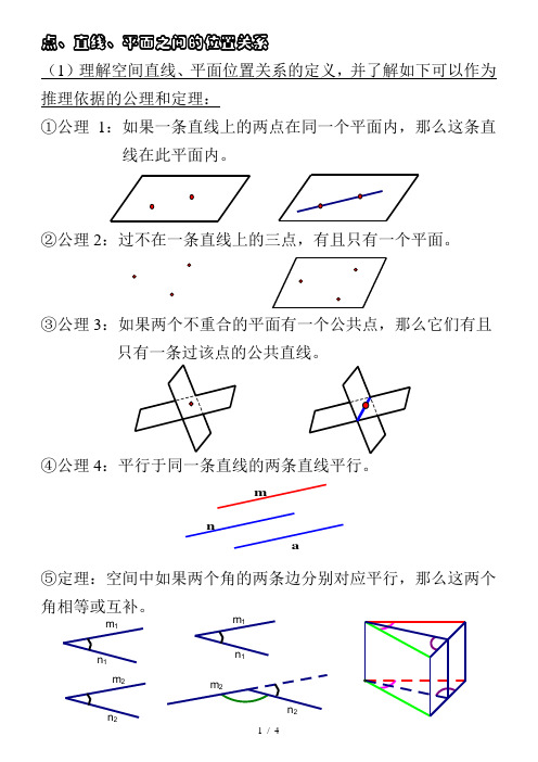 立体几何-点线面位置关系+线面位置关系-定理+图