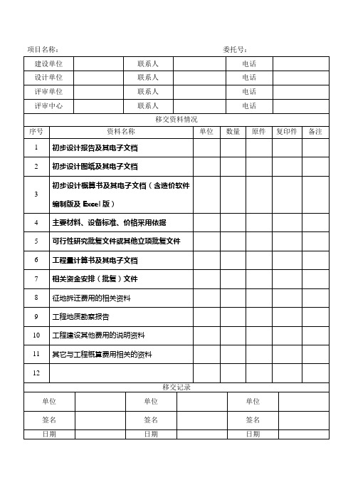 财政投资评审送审资料清单(概算)