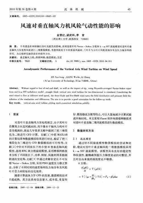 风速对垂直轴风力机风轮气动性能的影响