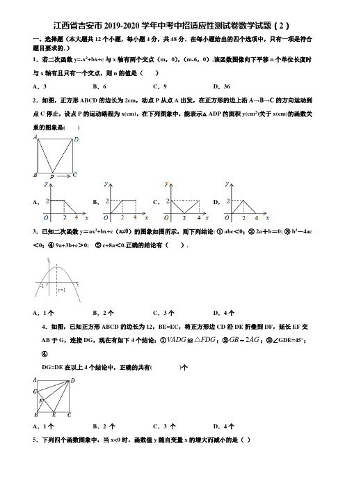 江西省吉安市2019-2020学年中考中招适应性测试卷数学试题(2)含解析