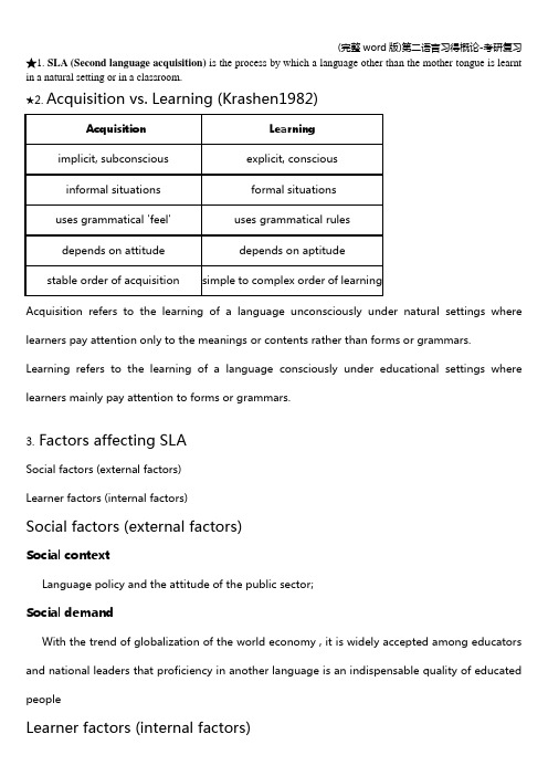 (完整word版)第二语言习得概论-考研复习