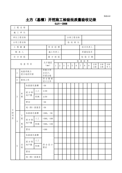 G2—1—1土方(基槽)开挖施工检验批质量验收记录