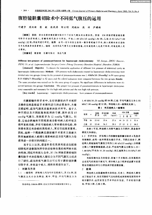 腹腔镜胆囊切除术中不同低气腹压的运用