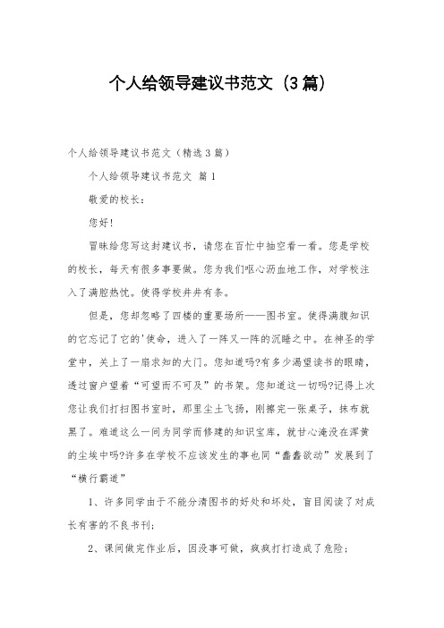 个人给领导建议书范文(3篇)