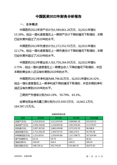 600056中国医药2022年财务分析报告-银行版