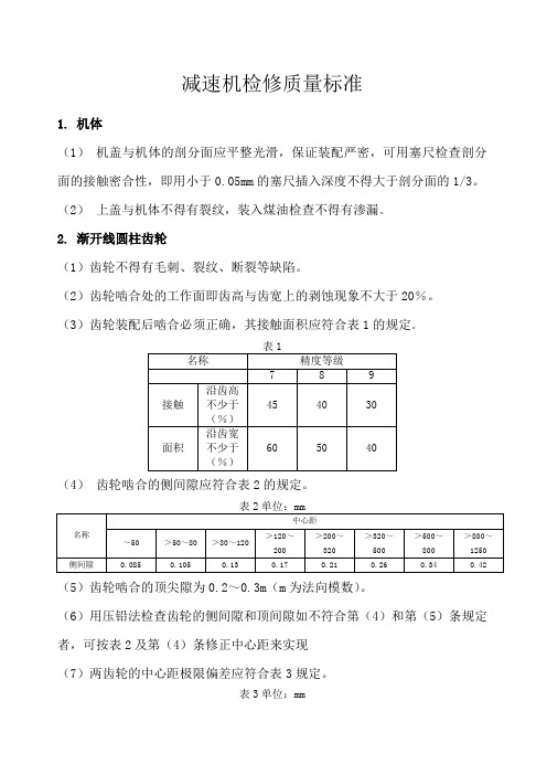 减速机检修质量标准