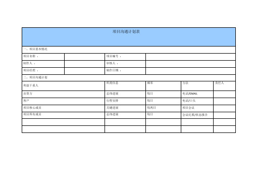 项目沟通计划表
