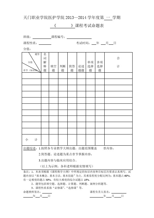 试卷命题表