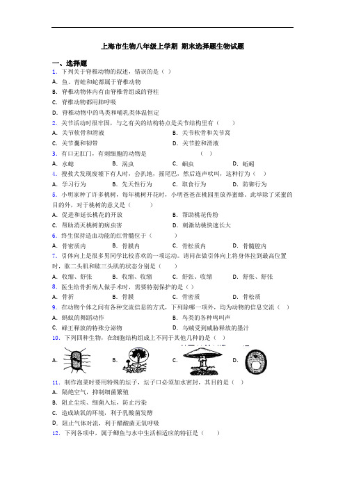 上海市生物八年级上学期 期末选择题生物试题