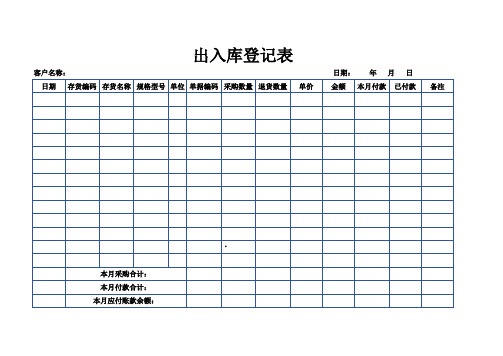 出入库(出入库登记表)