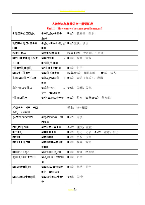 人教版九年级全册英语单词词汇表